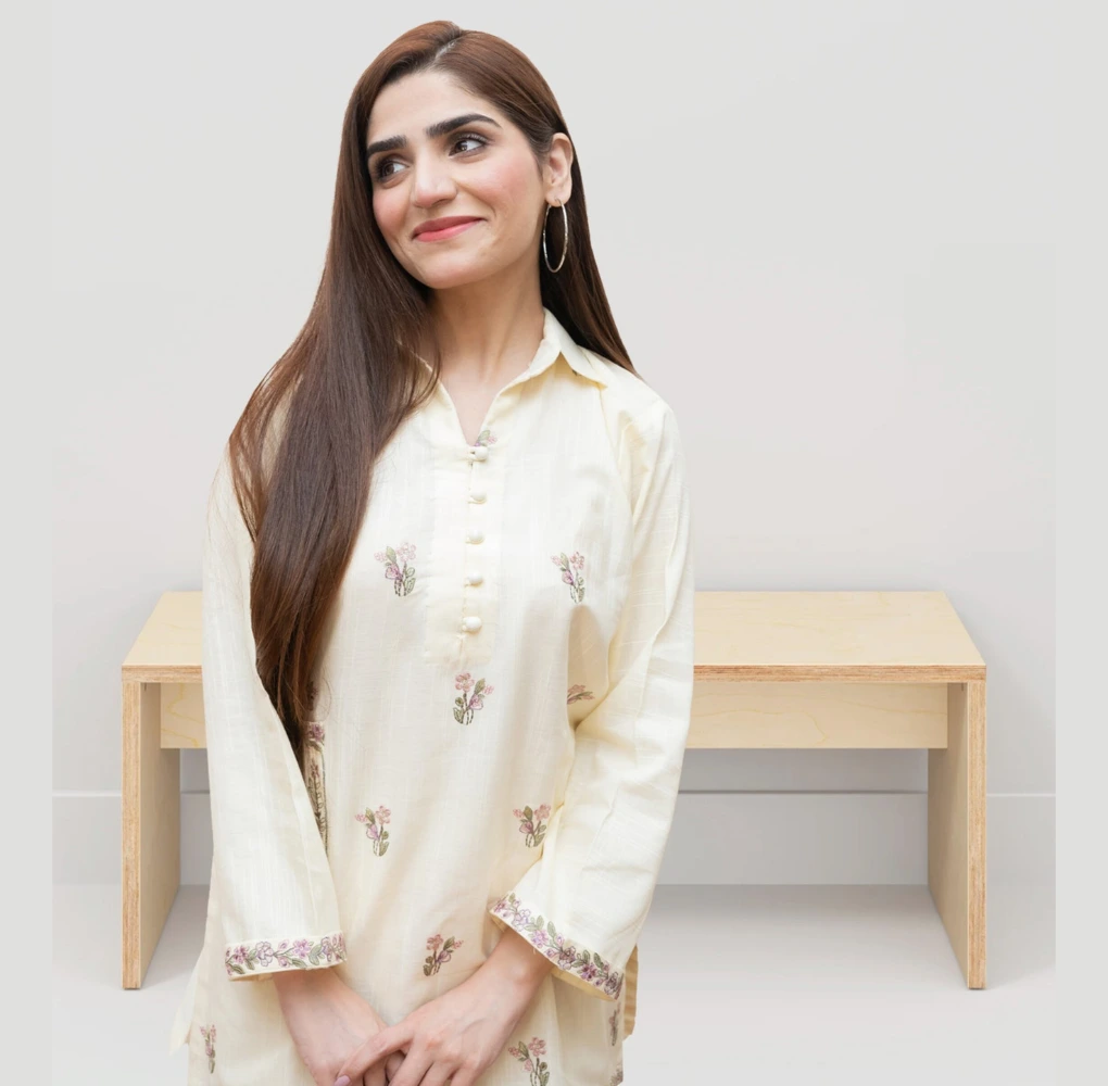 Embroidered Slub Khaddar Co-ord Set by alifia couture