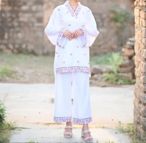 Embroidered white suit